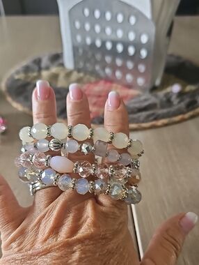 Elegant Pink & Opal Beaded Stretch Bracelet Set - Women Jewelry